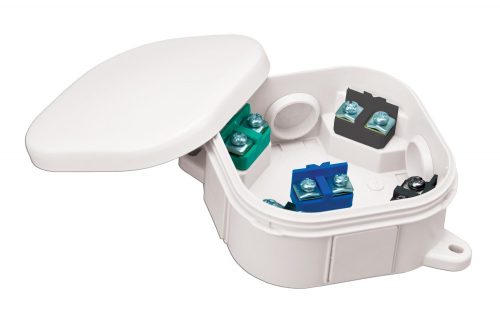 Halogénmentes, fehér tűzhelycsatlakozó, 4 bevezetéssel, 5x4mm2 terminál, 92x92x44mm, IP54