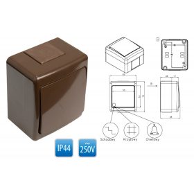 Barna egypólusú kapcsoló, kültéri, vízmentes, IP44