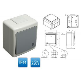   Szürke nyomókapcsoló csengőjellel, kültéri, vízmentes, IP44