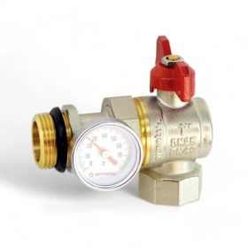   Sárgaréz golyóscsap sarok 1" KB hollanderes hőmérővel 