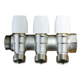   Osztó-gyűjtő 3 körös 16-os kulcsos csatlakozóval elzáró csappal 3/4"