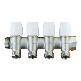   Osztó-gyűjtő 4 körös 16-os kulcsos csatlakozóval elzáró csappal 3/4"