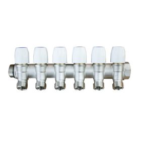   Osztó-gyűjtő 6 körös 16-os kulcsos csatlakozóval elzáró csappal 3/4"