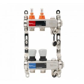   Áramlásmérős osztó-gyűjtő INOX 2 körös, kézi légtelenítővel és töltő ürítővel digitális hőm. kijelzővel 1”x3/4” ERMETIQ