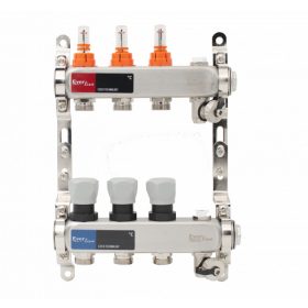   Áramlásmérős osztó-gyűjtő INOX 3 körös, kézi légtelenítővel és töltő ürítővel digitális hőm. kijelzővel 1”x3/4” ERMETIQ
