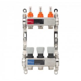   Áramlásmérős osztó-gyűjtő INOX 3 körös, légetelenítő és töltő ürítő nélkü digitális hőm. kijelzővel 1”x3/4” ERMETIQ