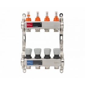   Áramlásmérős osztó-gyűjtő INOX 4 körös, légetelenítő és töltő ürítő nélkü digitális hőm. kijelzővel 1”x3/4” ERMETIQ