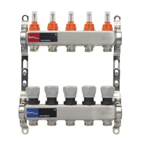   Áramlásmérős osztó-gyűjtő INOX 5 körös, légetelenítő és töltő ürítő nélkü digitális hőm. kijelzővel 1”x3/4” ERMETIQ