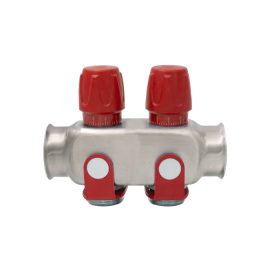 Rozsdamentes szelepes osztó 2 körös 1”x3/4 piros