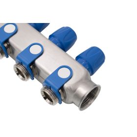 Rozsdamentes szelepes osztó 3 körös 1”x3/4 kék