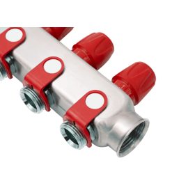 Rozsdamentes szelepes osztó 3 körös 1”x3/4 piros