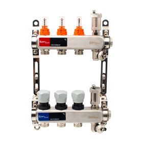   Áramlásmérős osztó-gyűjtő INOX 3 körös, automata légtelenítő és töltő ürítővel digitális höm. kijelzővel 1”x3/4” ERMETQ