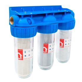   Vizszűrő poharas 10" 3 részes    1" tartóval, szerelő kulcsal, szénszűrő/pamutszűrő/szitásszűrővel