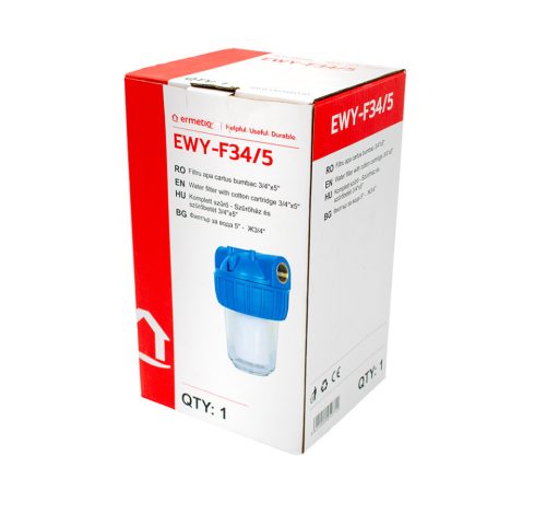 Vízszűrő poharas   5" 3/4" + pamut patronnal, tartóval, szerelőkulcsal